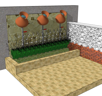 现代景观墙SU模型下载，景观墙skb模型分享