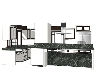 现代<em>岛</em>型橱柜sketchup模型，厨房柜草图大师模型下载