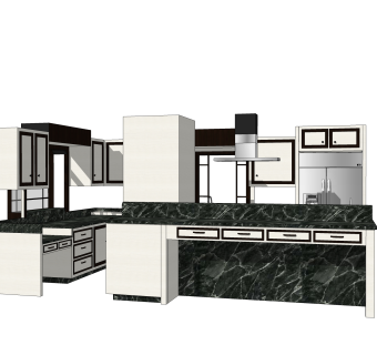 现代岛型橱柜sketchup模型，厨房柜草图大师模型下载
