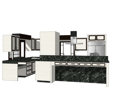 现代岛型橱柜sketchup模型，厨房柜草图大师模型下载