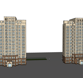 欧式高层公寓外观草图大师模型，公寓su模型下载
