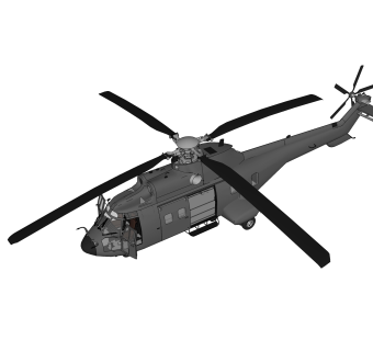 现代AS-332超美洲豹多用途直升机草图大师模型，多用途直升机sketchup模型下载