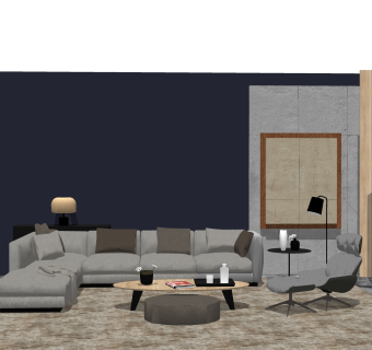 北欧布艺多人沙发组合su模型，多人沙发组合skp模型下载