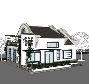 现代独栋别墅草图大师模型下载，独栋别墅sketchup模型