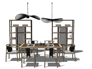 新中式餐桌<em>椅组合</em>su模型，餐桌椅sketchup模型下载