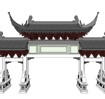 中式牌坊草图大师模型下载、牌坊建筑su模型下载