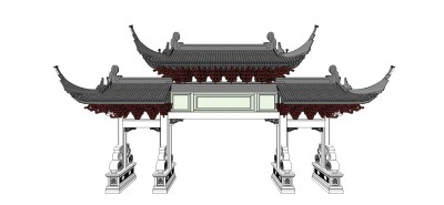 中式牌坊草图大师模型下载、牌坊建筑su模型下载