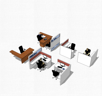 现代办工桌草图大师模型，办公桌sketchup模型下载