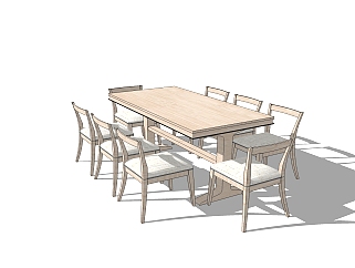 现代实木<em>餐桌椅</em>免费su模型，实木<em>餐桌椅</em>sketchup模型...