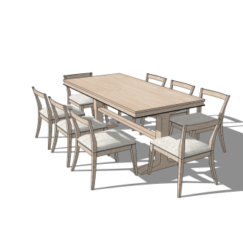 现代实木餐桌椅免费su模型，实木餐桌椅sketchup模型下载