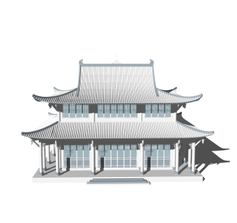 中式寺庙草图大师模型，寺庙SKP模型下载