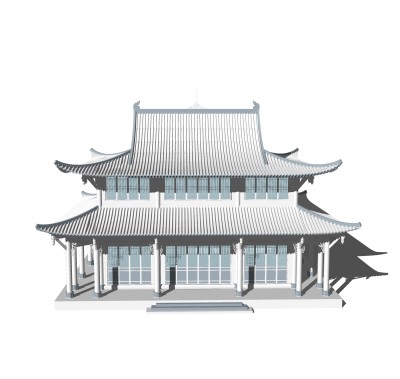 中式寺庙草图大师模型，寺庙SKP模型下载