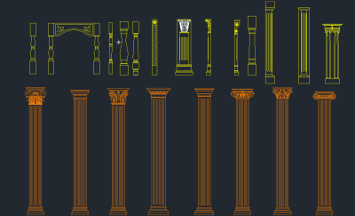 罗马柱线条CAD图库，罗马柱CAD建筑图纸下载