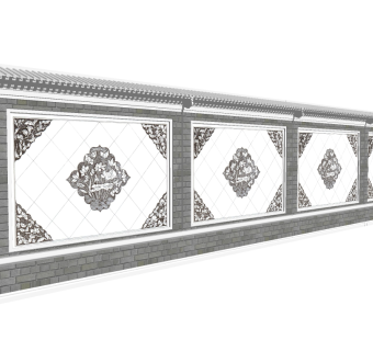 新中式大理石景观墙围墙草图大师模型，大理石景观墙围墙sketchup模型下载