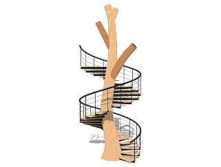 现代实木螺旋楼梯草图大师模型，实木螺旋楼梯sketchup模型免费下载