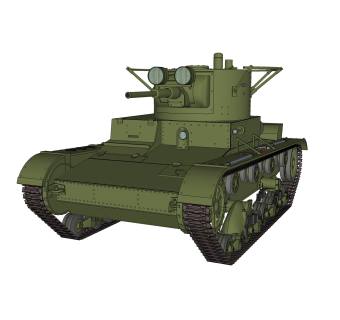苏联T-26轻型坦克su模型，坦克草图大师模型下载
