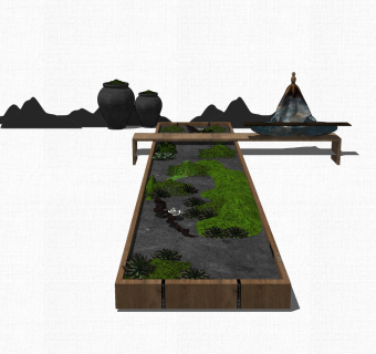 中式枯山水园艺小品草图大师模型，室外造型景观设计sketchup模型免费下载