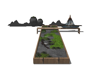 中式枯山水园艺小品草图大师模型，室外造型景观设计sketchup模型免费下载
