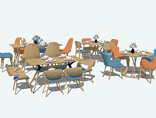 北欧实木餐桌椅组合su模型，<em>简约餐桌</em>sketchup模型下载