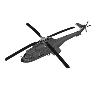 现代SA330美洲狮直升机sketchup模型，直升机草图大师模型下载