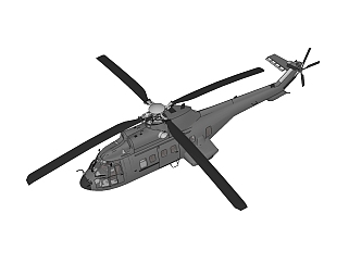 现代SA330美洲狮直升机sketchup模型，直升机草图大师模型下载