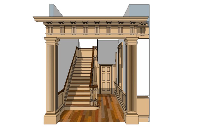 现代实木双跑平行楼梯草图大师模型，实木双跑平行楼梯sketchup模型免费下载