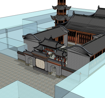 中式庭院草图大师模型，庭院sketchup模型