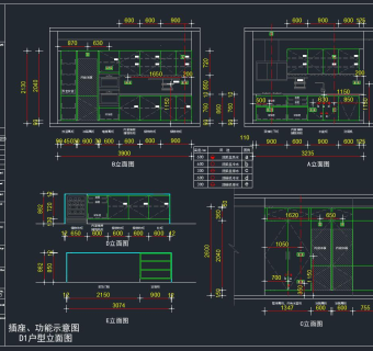 [现代风格]-华润公寓样板间D户型效果图&施工图，别墅施工图下载