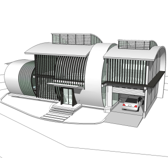 现代风格别墅草图大师模型，别墅SU模型下载