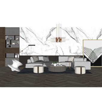 现代布艺多人沙发组合草图大师模型，多人沙发组合sketchup模型下载