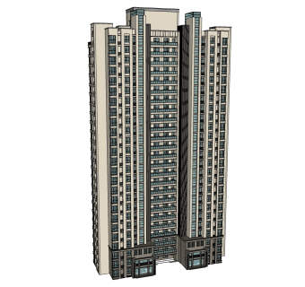 现代高层住宅楼su模型下载，住宅楼草图大师模型