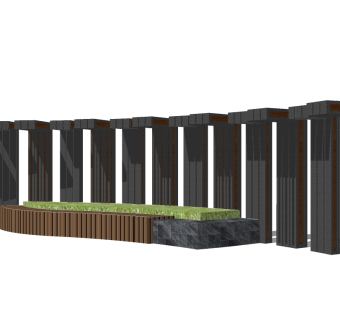 新中式简约廊架草图大师模型，简约廊架sketchup模型下载