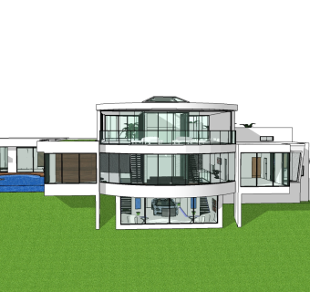 现代别墅草图大师模型，别墅泳池sketchup模型下载
