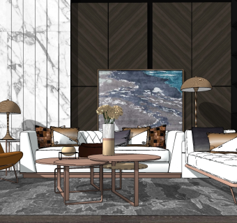 现代轻奢沙发组合su模型，沙发草图大师模型下载