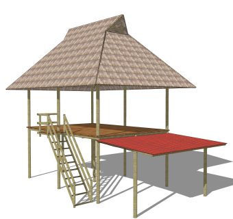 现代乡村茅草亭skp模型，茅草亭sketchup模型下载