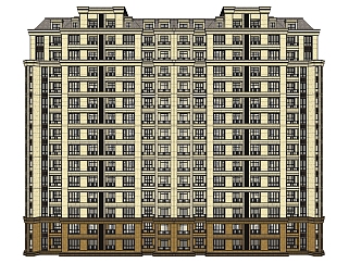 欧式公寓楼外观草图大师模型，公寓su模型下载