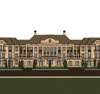 法式连排别墅su模型分享下载，sketchup别墅外观草图大师模型