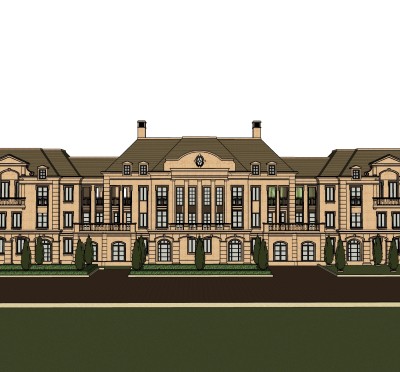 法式连排别墅su模型分享下载，sketchup别墅外观草图大师模型