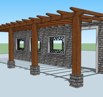 中式景观廊架草图大师模型，景观廊架sketchup模型下载