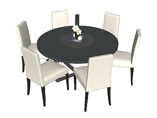 现代餐桌椅su模型，圆形大餐桌草图大师模型下载