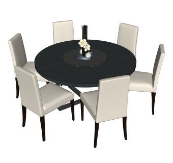 现代餐桌椅su模型，圆形大餐桌草图大师模型下载