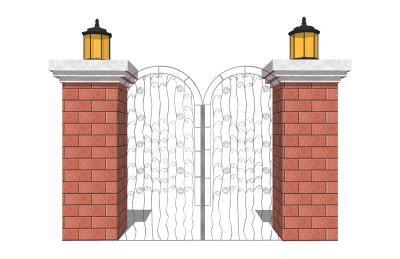 欧式院门院墙草图大师模型，院门院墙sketchup模型免费下载