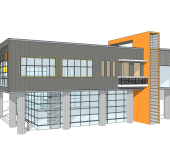 现代售楼处建筑方案草图大师模型，售楼部建筑sketchup模型免费下载