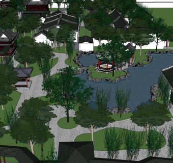 苏州古典留园建筑模型，苏州古典园林su模型下载