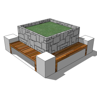 现代方形树池sketchup模型下载，树池坐凳skb模型分享