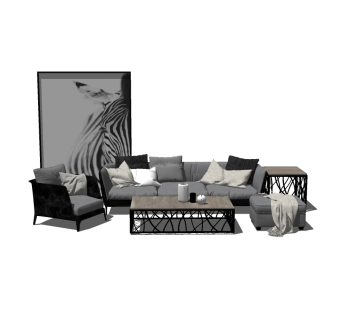 现代北欧沙发组合草图大师模型，沙发su模型下载