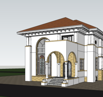 欧式独栋别墅草图大师模型，sketchup别墅su模型下载