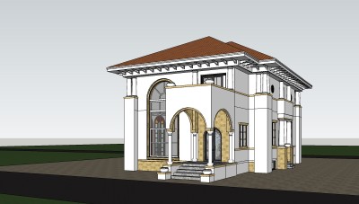 欧式独栋别墅草图大师模型，sketchup别墅su模型下载