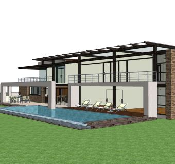 现代度假别墅草图大师模型，sketchup别墅su模型下载