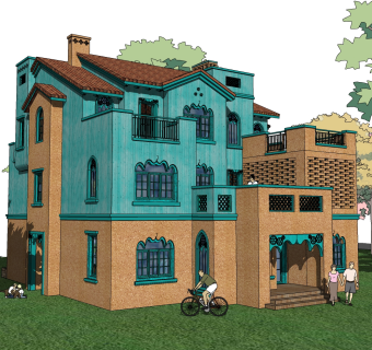 新中式维吾尔族建筑草图大师模型，古建民俗sketchup模型免费下载